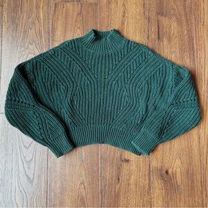 Lottie Moss Dark Green Mock High Neck Ribbed Chunky Cable Knit Sweater